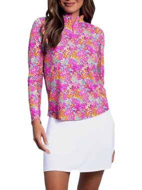 NWT Ibkul Long Sleeve Mock Allana Hot Pink Print S